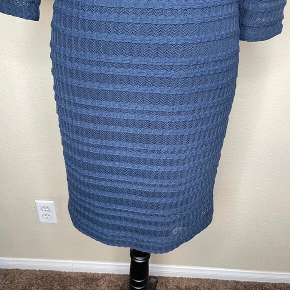 Kay Unger New York Navy Blue Sweater Dress 3/4 Sheer Sleeve Sz 6 Event Occasion - Picture 5 of 12